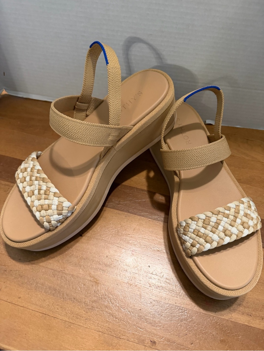 Rothy’s Platform Woven Strap Sandals in Beige by